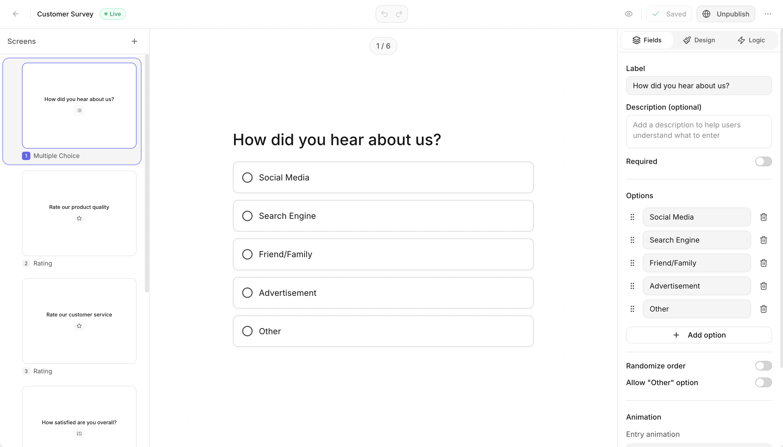 Pixelform form builder interface showing drag-and-drop form creation with question types, live preview, and customization options